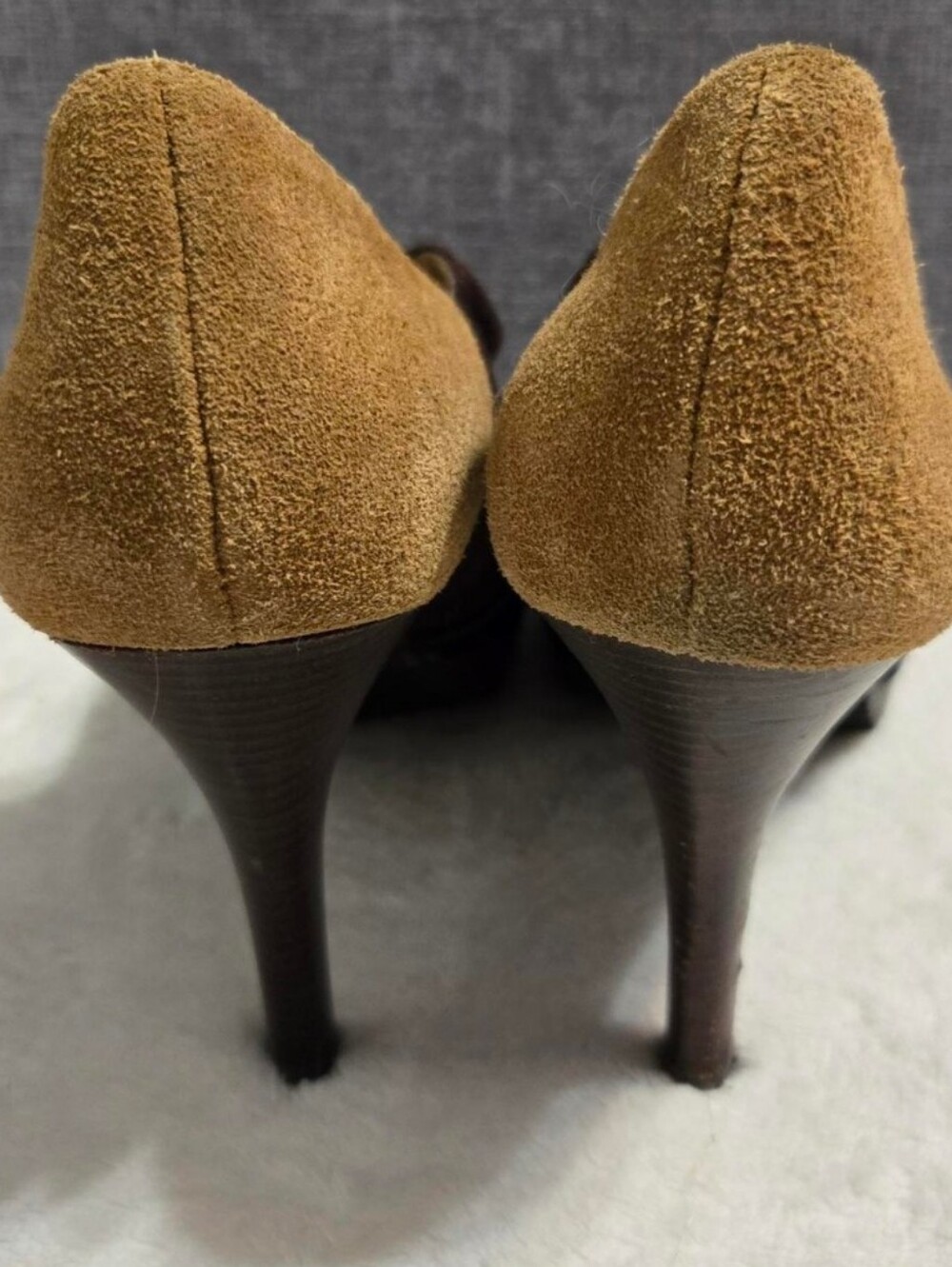 Michael Kors Two-Tone Suede Mary Jane Heels in Brown Tan & Black - Picture 3 of 5